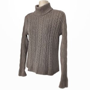 JEANNE PIERRE Cable Knit Turtleneck Cotton Sweater Sz S
